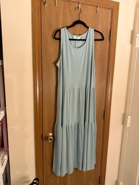 Zenana Outfitters Light Blue Sleeveless Tiered Maxi Dress